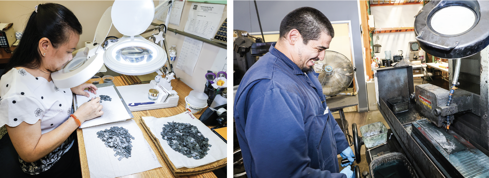 Mai is head of QC. With decades of experience, she inspects every part using tweezers and a magnifying glass before putting them into packaging. A single order can be 250,000 individual pieces.